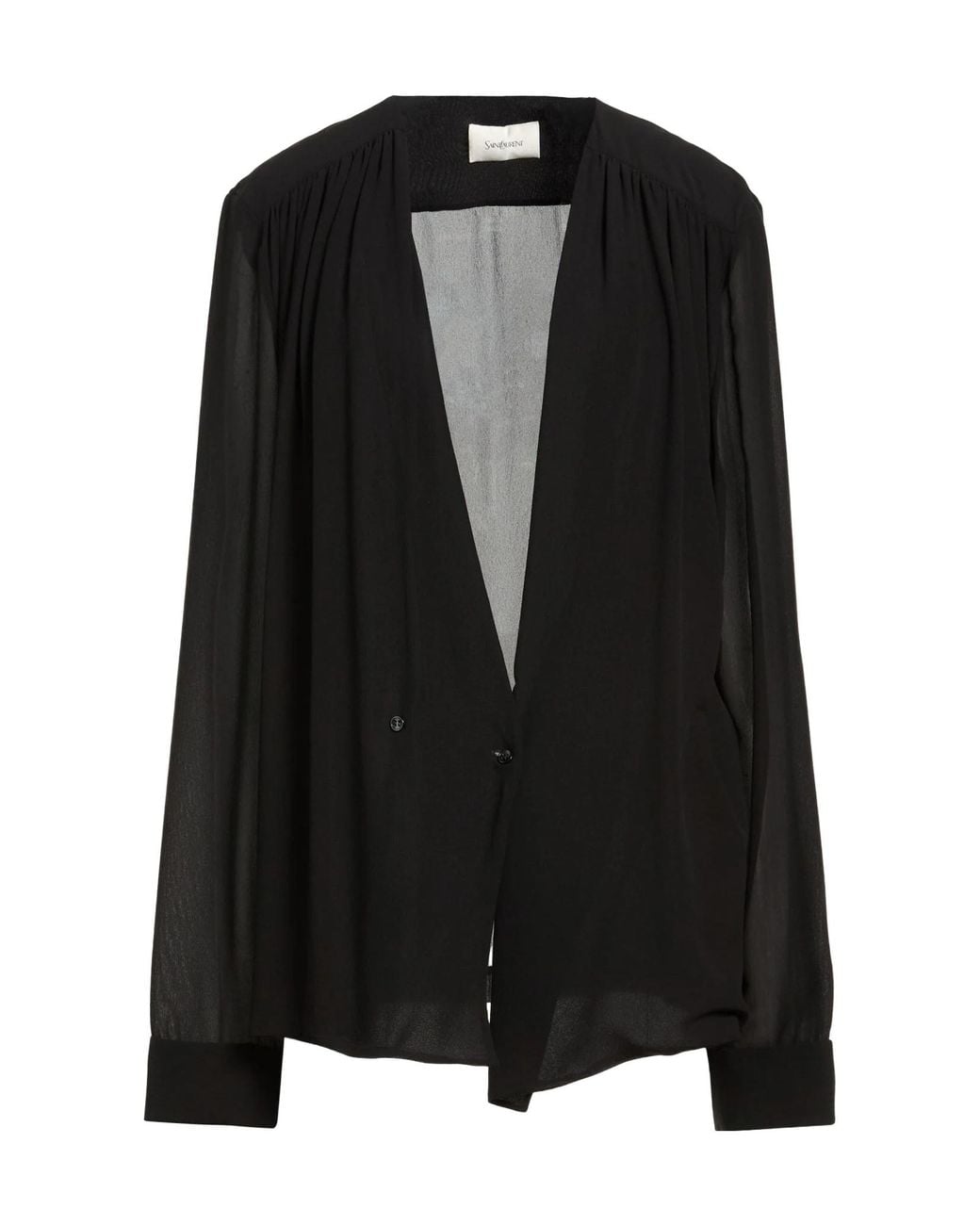 Saint Laurent Black Solidcolor Chiffon Longsleeve Blouse
