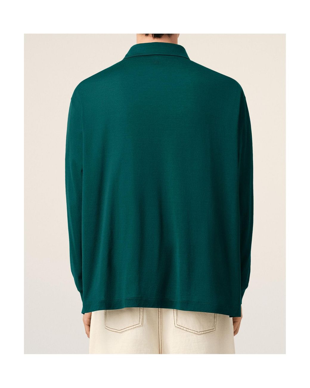 AMI Green Ami Logo Embroidered Long Sleeved Polo Shirt for men