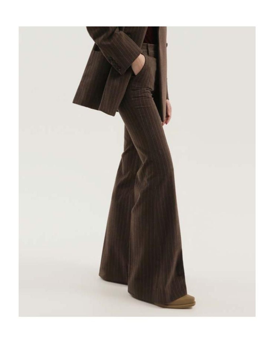1989 STUDIO Brown Pinstriped Flared Pants