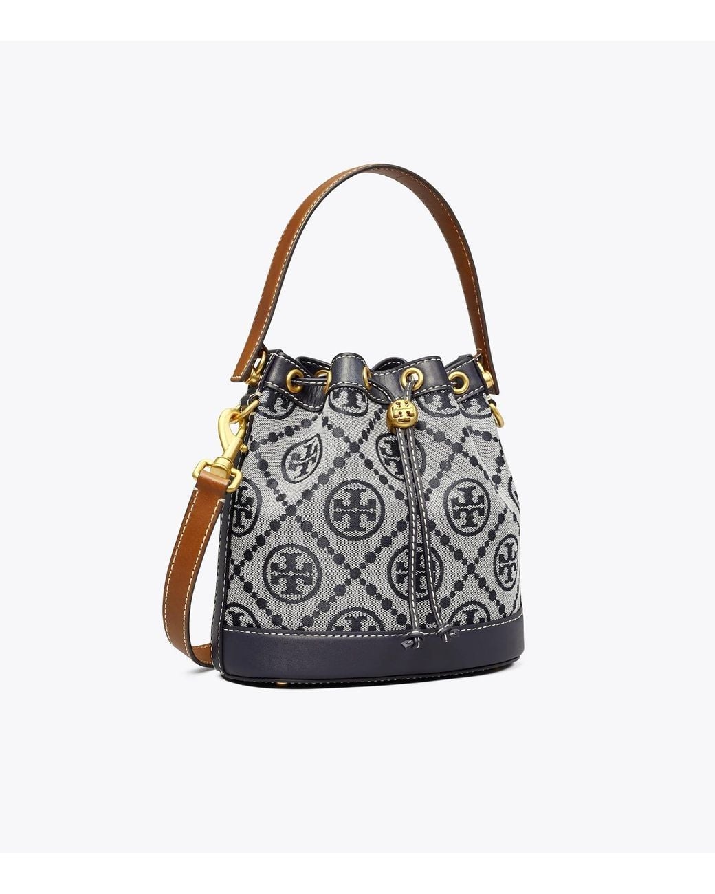 Tory Burch Gray T Monogram Jacquard Bucket Bag