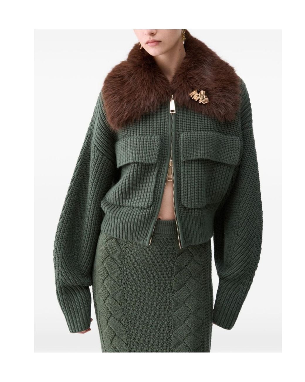 Liu Jo Green Teddy Collar Bomber Jacket