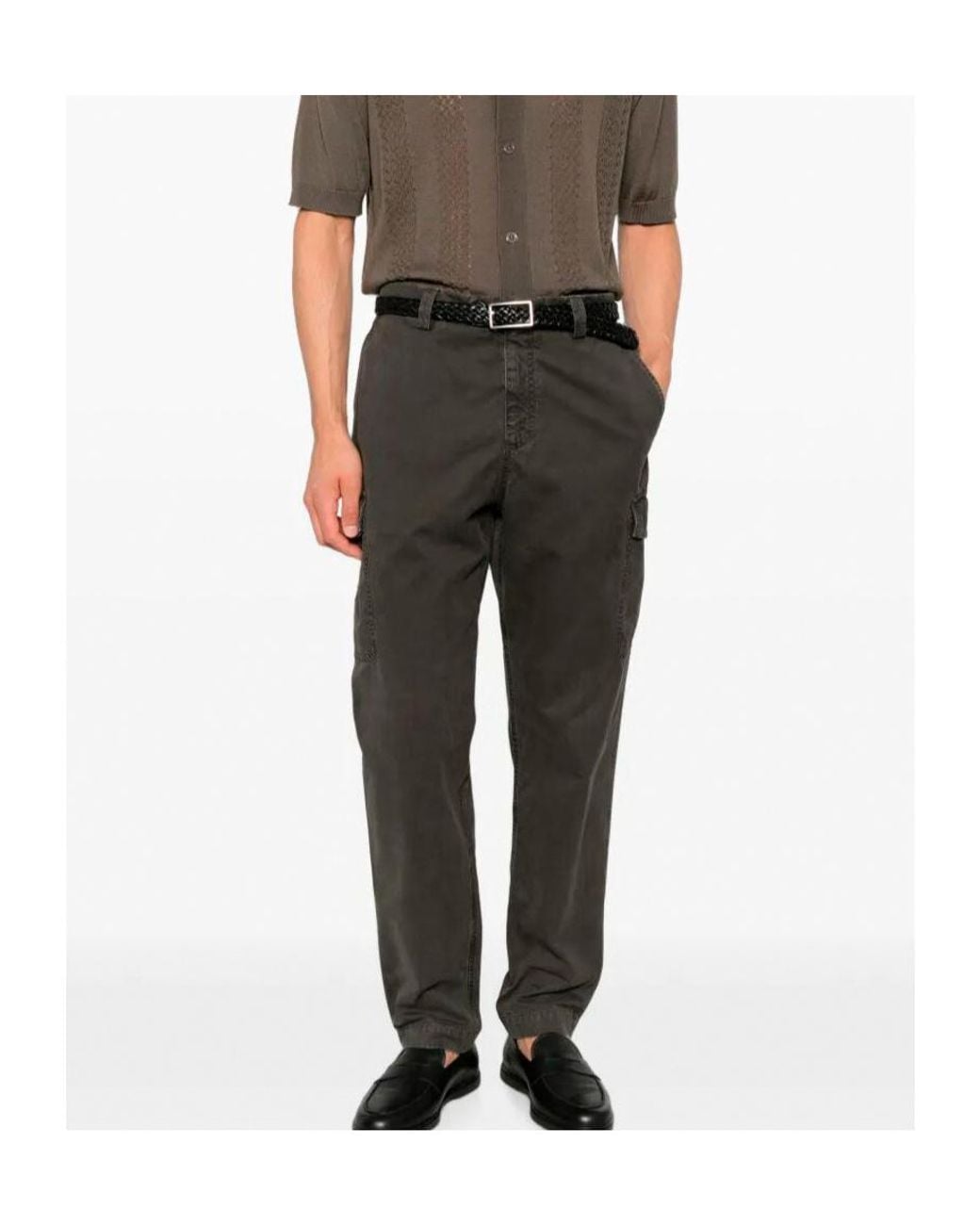Brunello Cucinelli Gray Peached Cotton Gabardine Trousers With Cargo Pockets for men