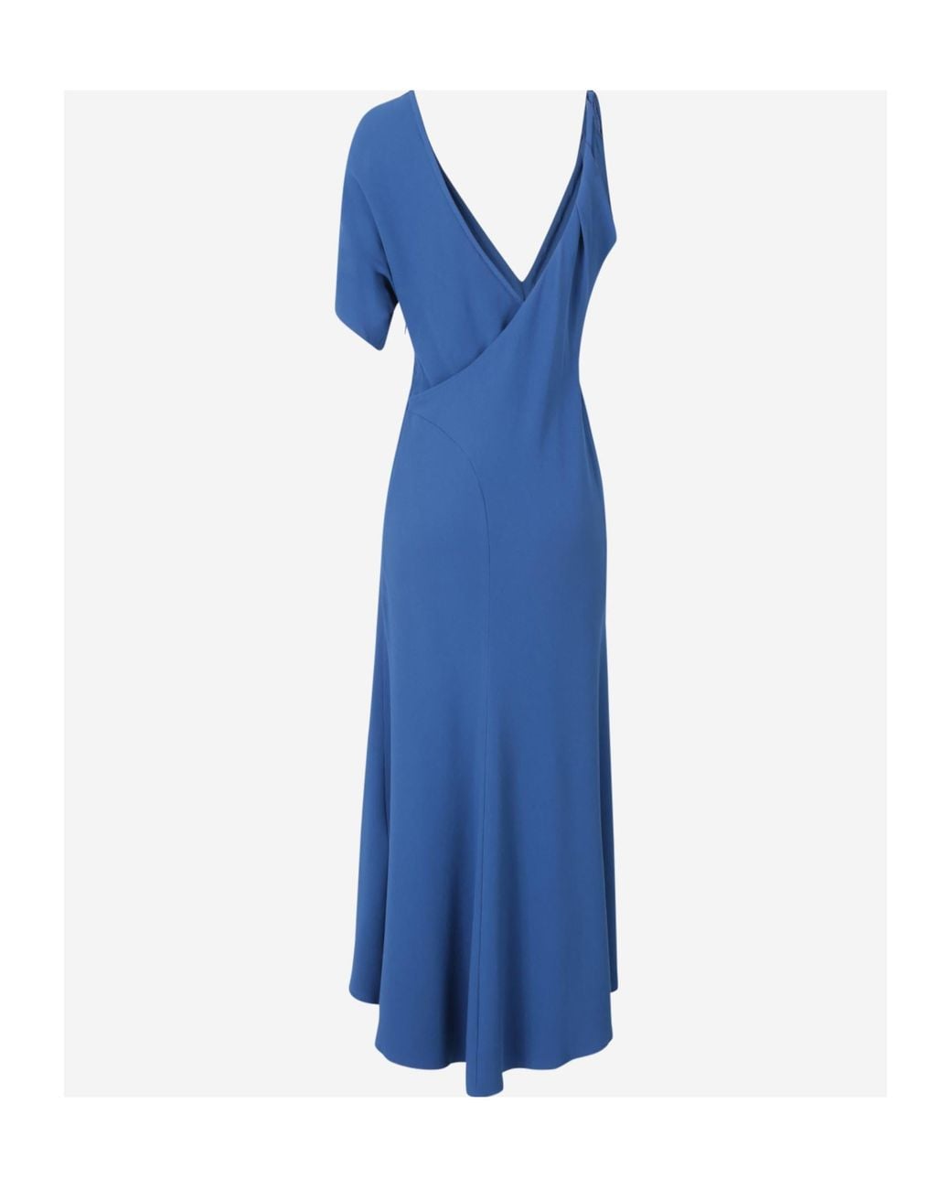Victoria Beckham Blue V-Neck Asymmetric Midi Dress