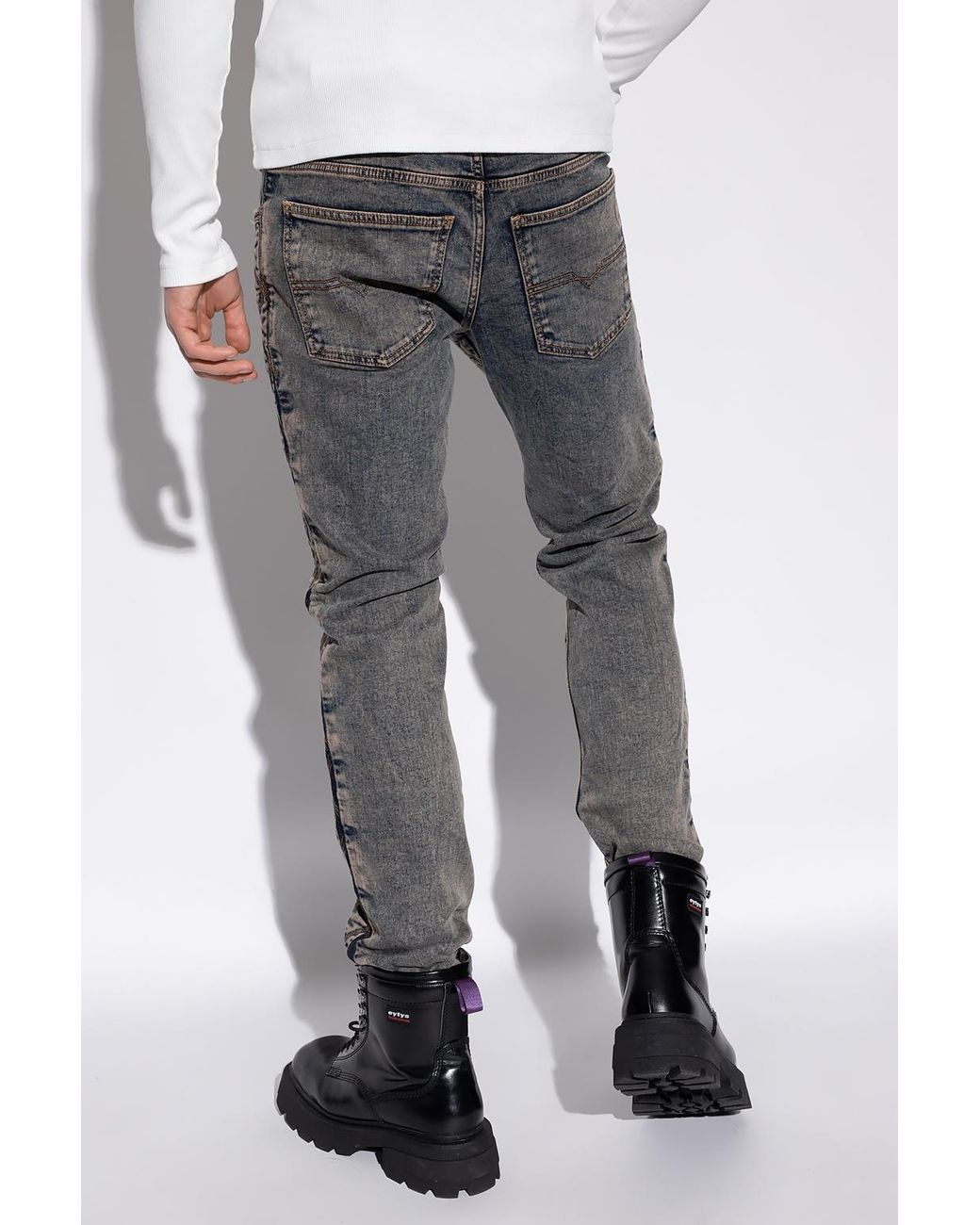 DIESEL Gray Quilted Diamond Pattern Straight-Leg Jeans for men