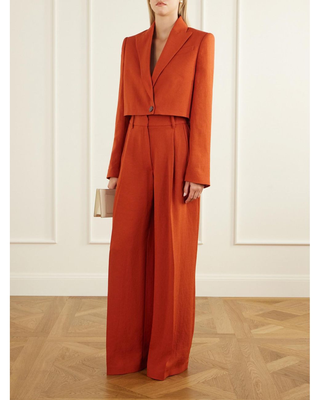 Galvan Orange Cropped Crepe Blazer