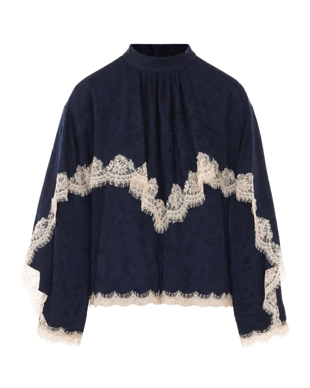 Sea Blue Long-Sleeved Lace Top