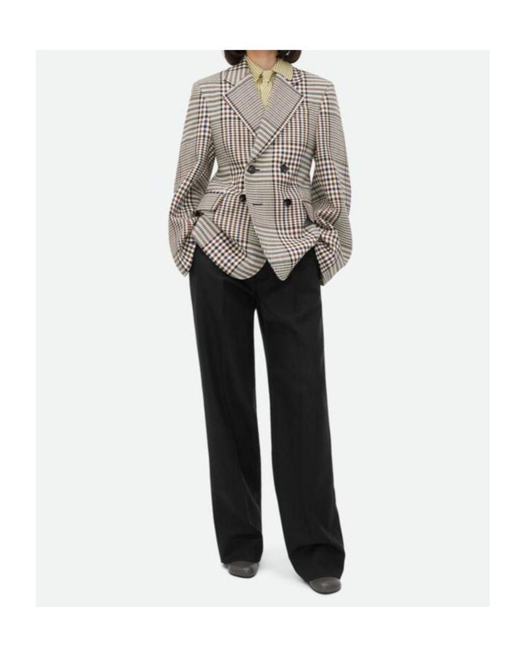 Bottega Veneta Gray Double-Breasted Checked Jacket