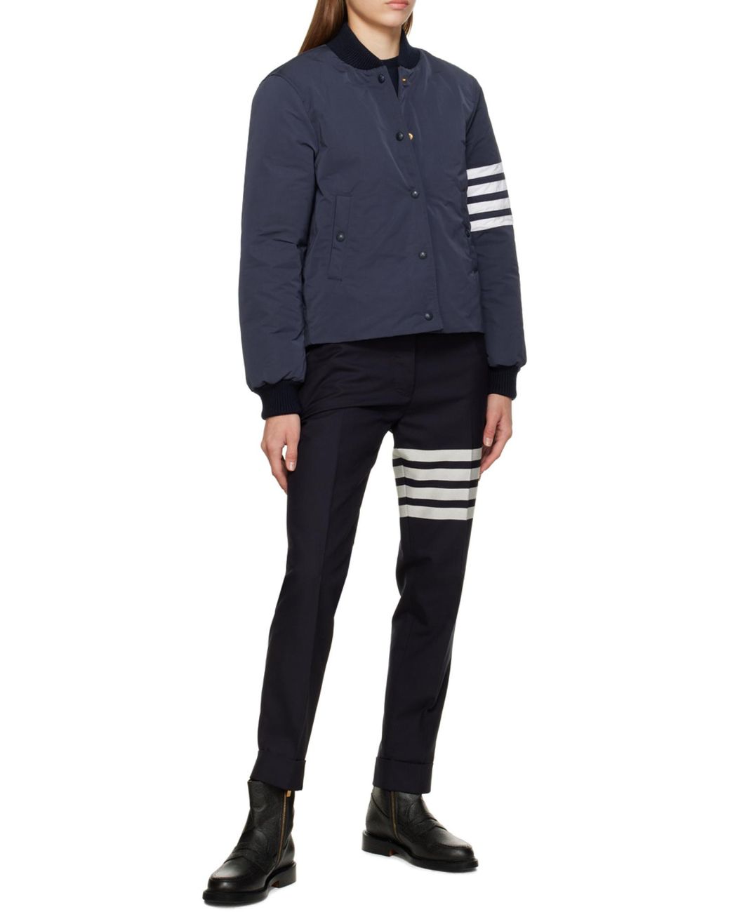 Thom Browne Blue Tech Faille 4 Striped Down Jacket
