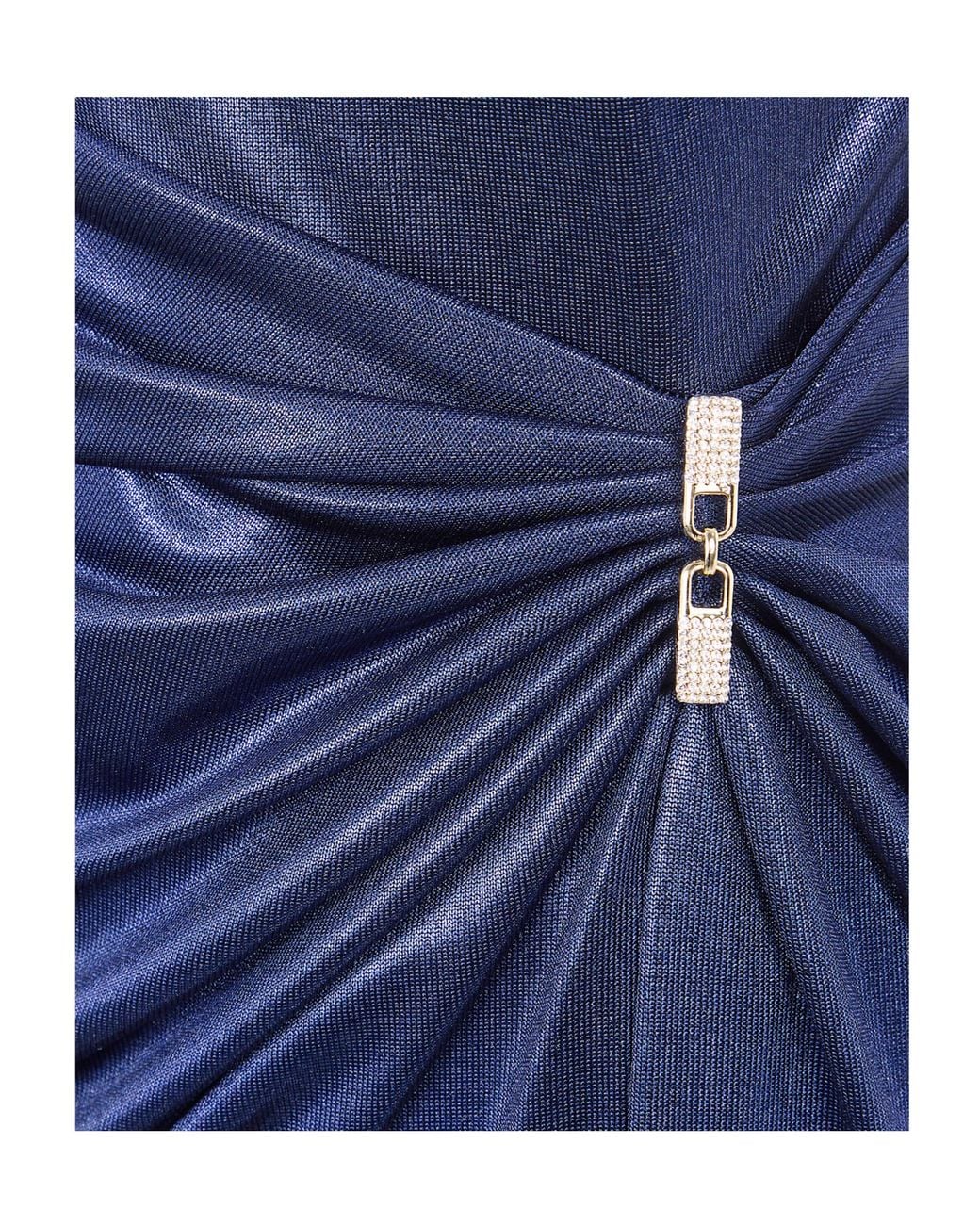 Ralph Lauren Blue Lauren Metallic Effect Draped Embellished Dress