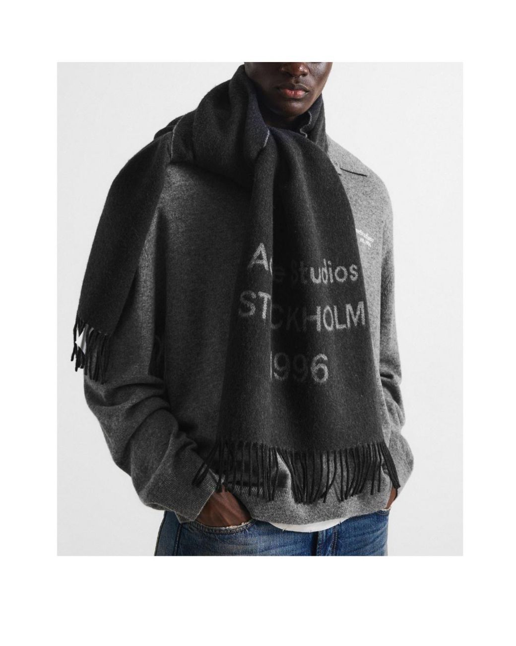 Acne Black Double-Sided Fringe Scarf for men