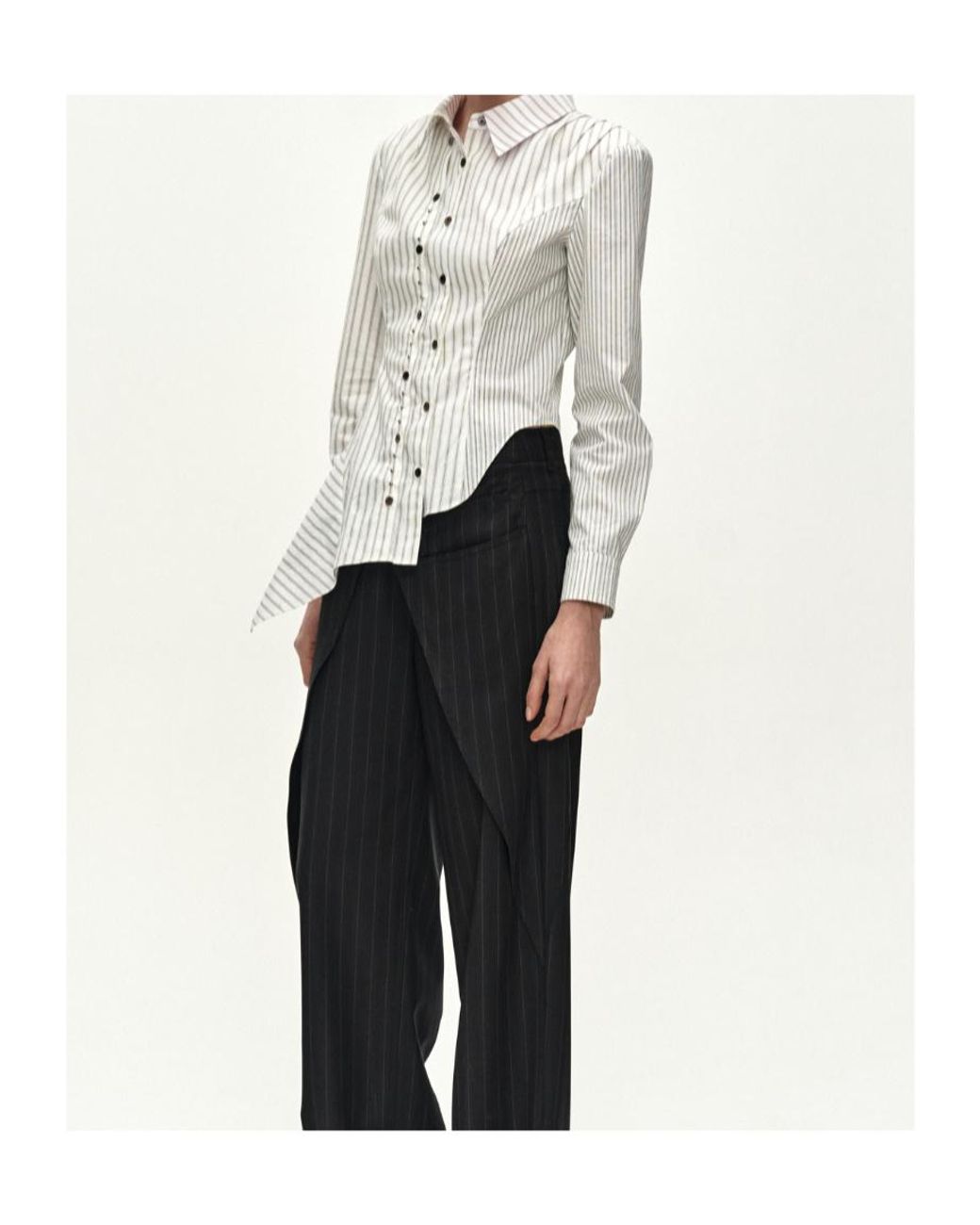 ANDERSSON BELL White Asymmetric Studded Stripe Shirt