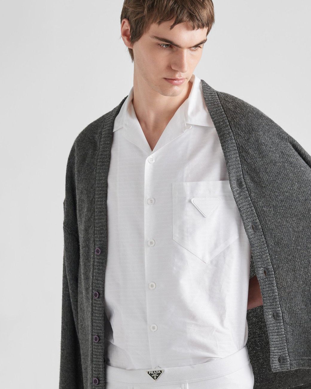 Prada White Logo Detailed Short-Sleeved Shirt for men