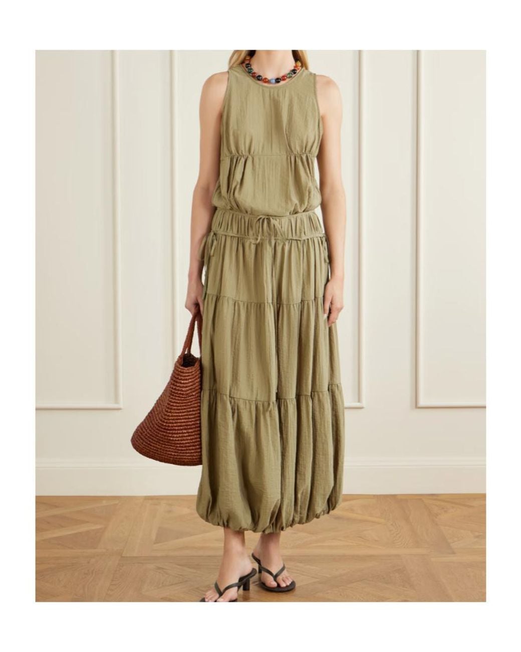 Co. Natural Pleated Knotted Satin Midi Dress