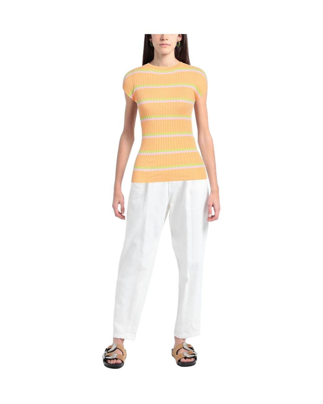 Sportmax Yellow Striped Short-Sleeve Knit Top