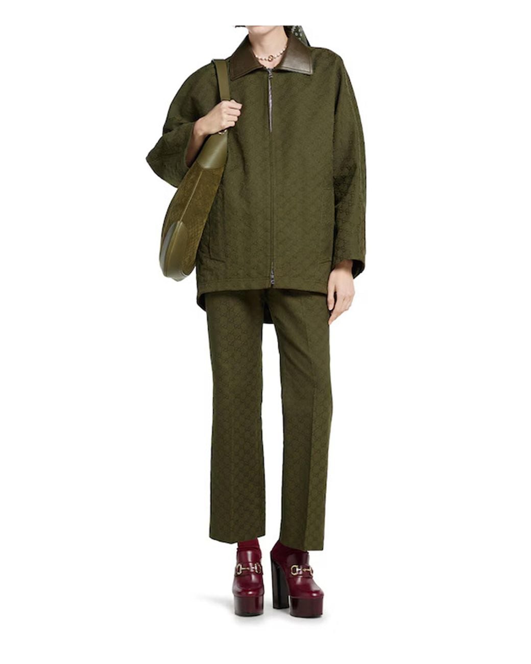 Gucci Green Monogrammed Zip-Up Coat