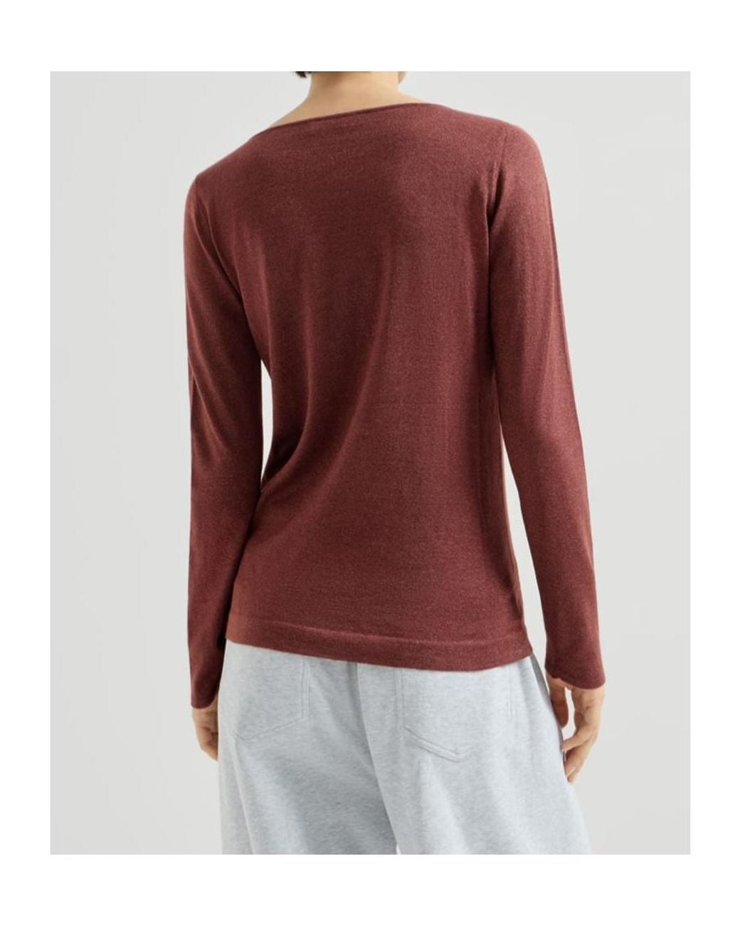 Brunello Cucinelli Red Sparkling Cashmere And Silk Lightweight Sweater
