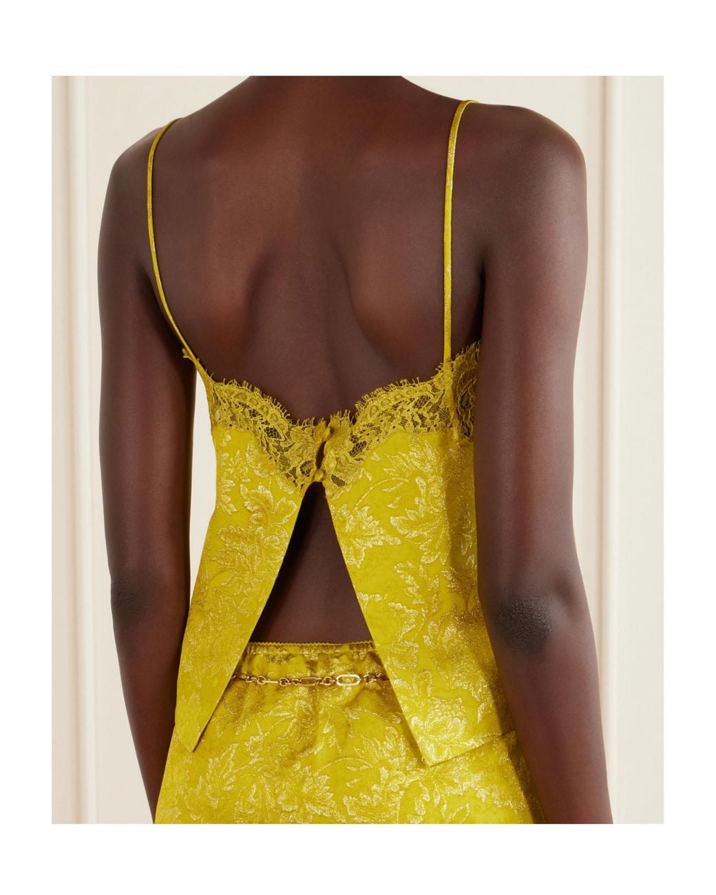 Saint Laurent Yellow Lace Trim Jacquard Top