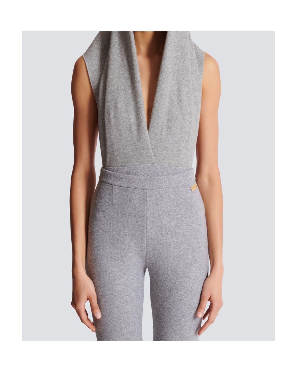Balmain Gray Draped Bodysuit With Hood