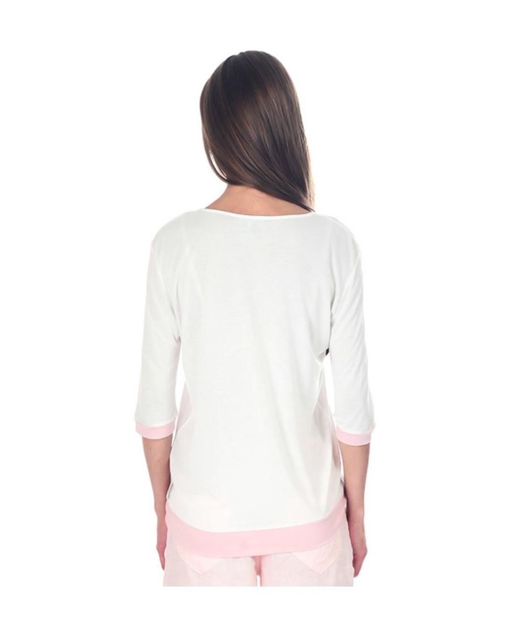 Armani Jeans Pink Seven-Cent Sleeve Printed Pattern T-Shirt