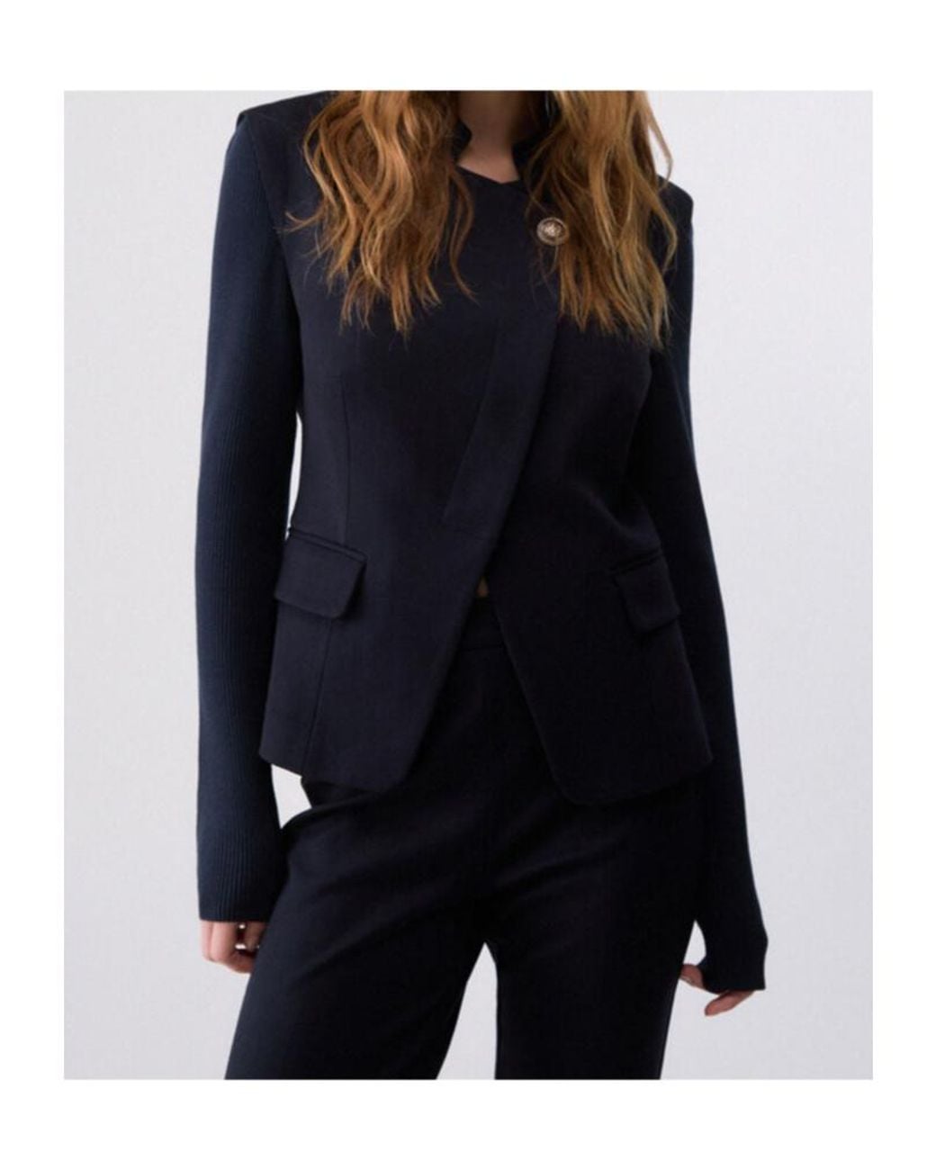 Liu Jo Blue Asymmetric Knit-Sleeve Jacket
