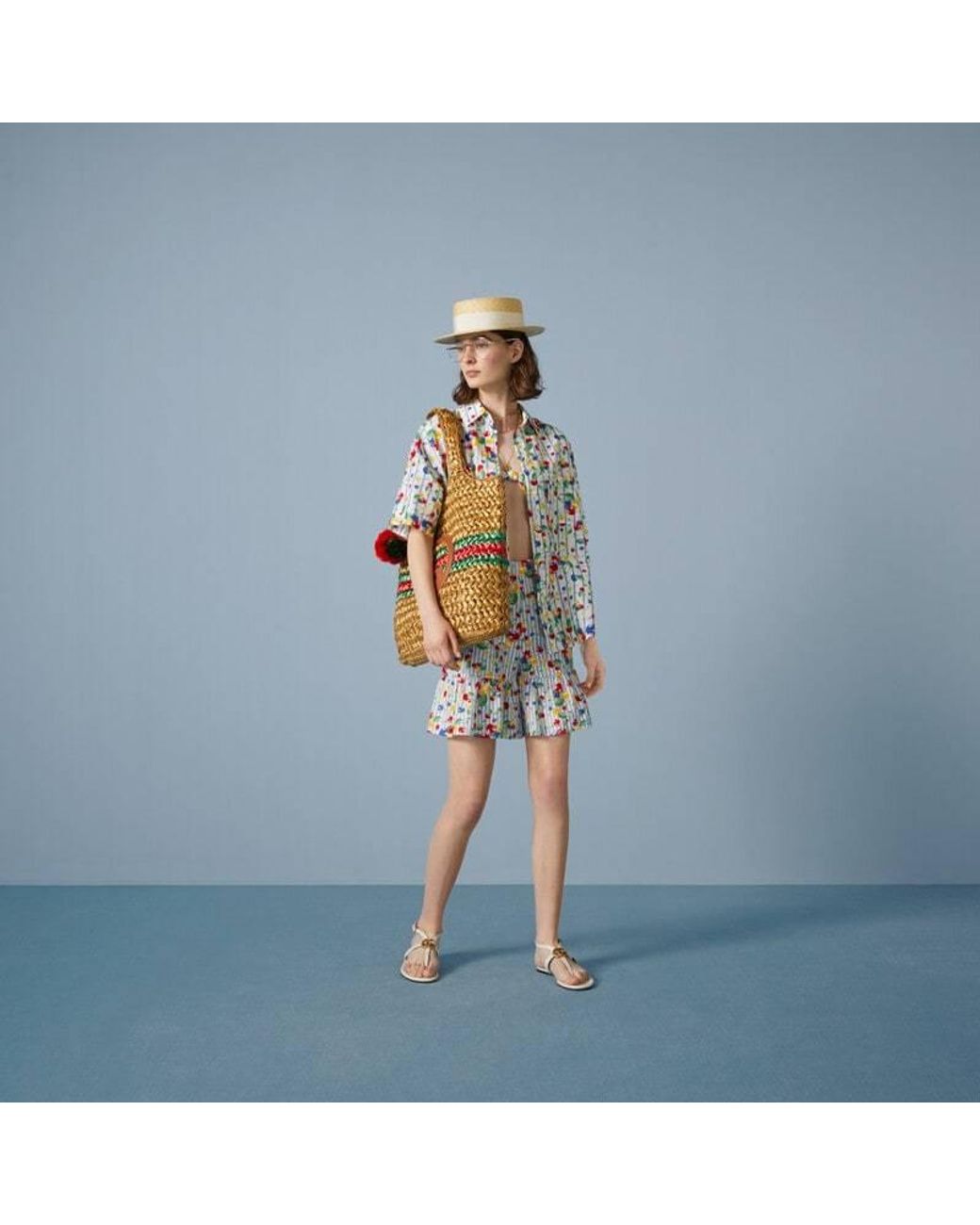 Gucci White Cherries Striped Print Shorts