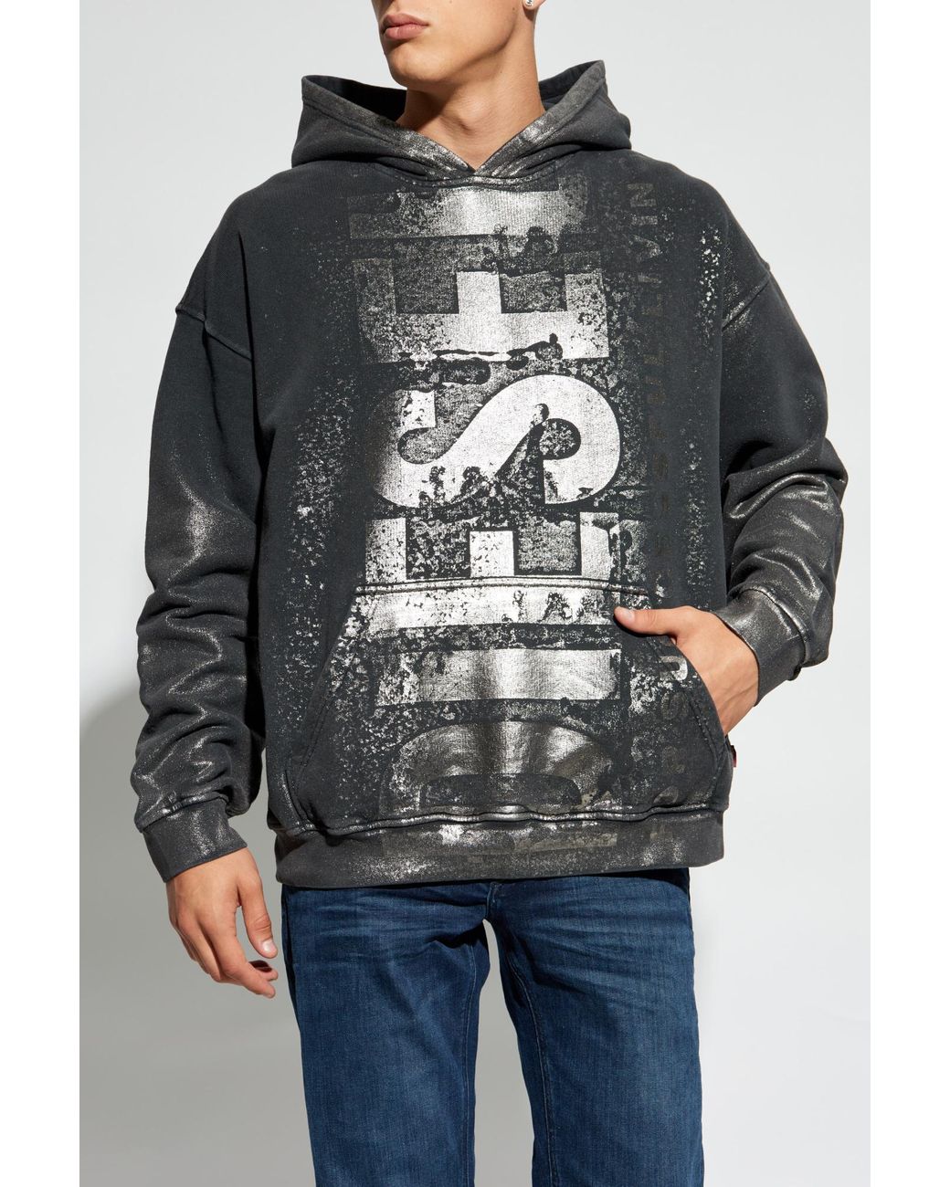 DIESEL Gray S-Boxt-Hood-Q6 Logo-Printed Hoodie for men