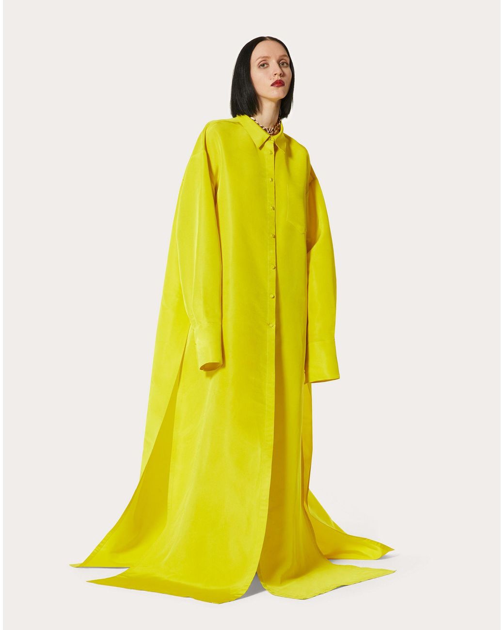 Valentino Yellow Button Long-Sleeved Dress