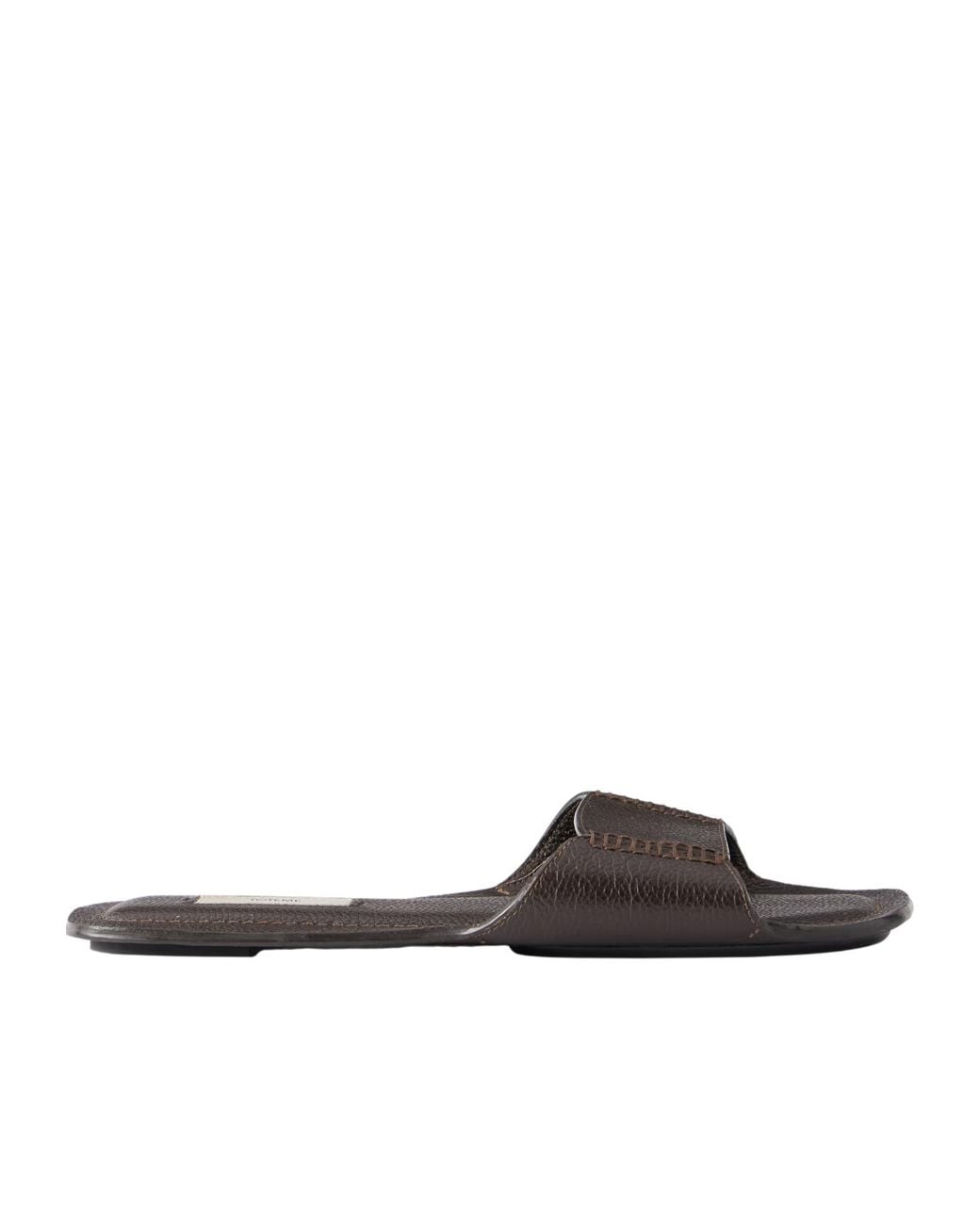 Totême Brown Textured-Leather Slides