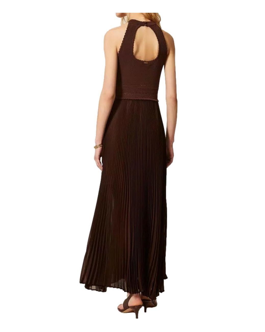 Twinset Purple Long Knit And Pleated Georgette Dress