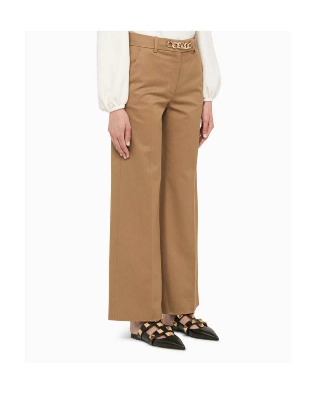 Valentino Natural High-Waisted Wide-Leg Trousers