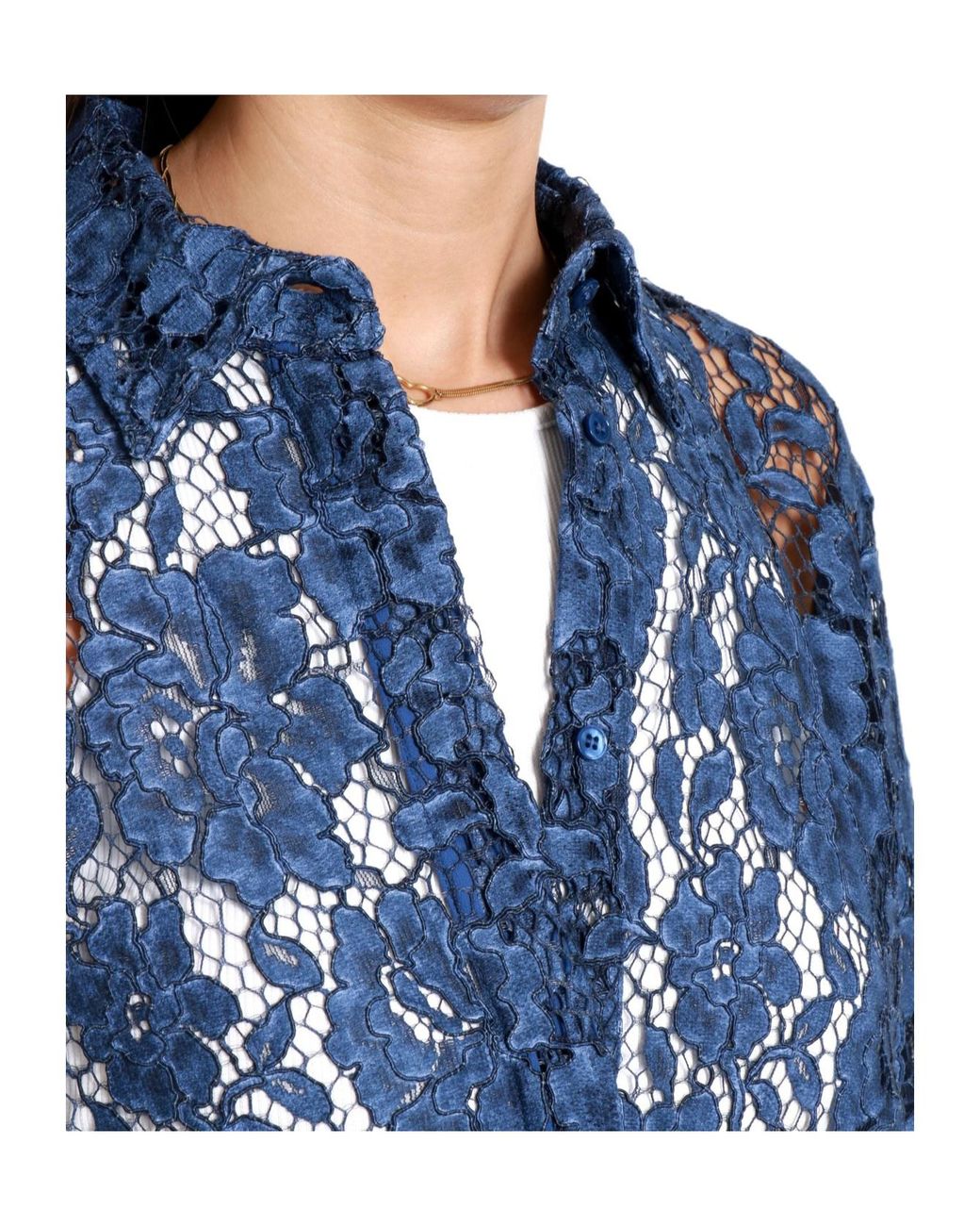 FEDERICA TOSI Blue Sheer Floral Lace Shirt