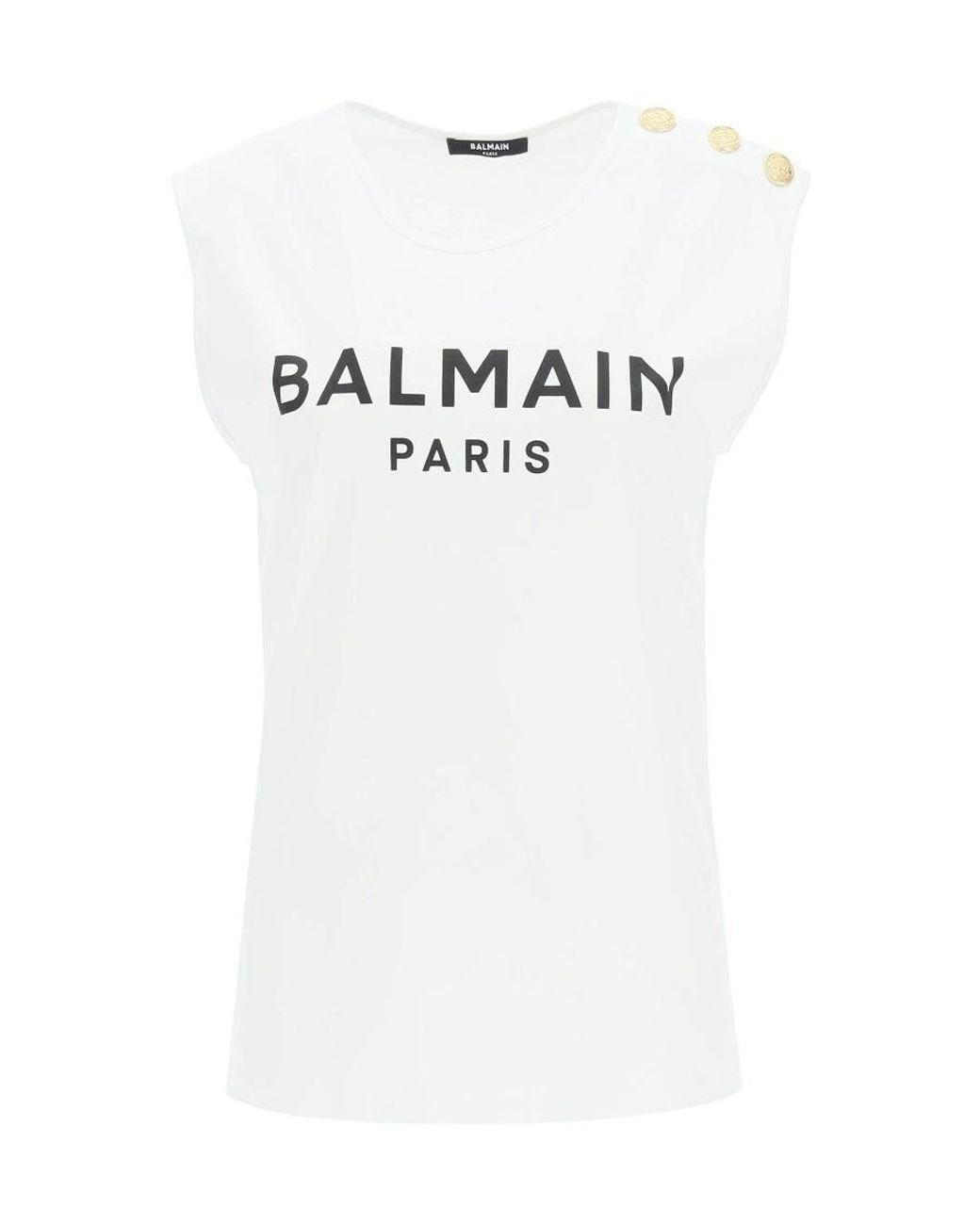 Balmain White Button-Detail Logo-Print Tank Top
