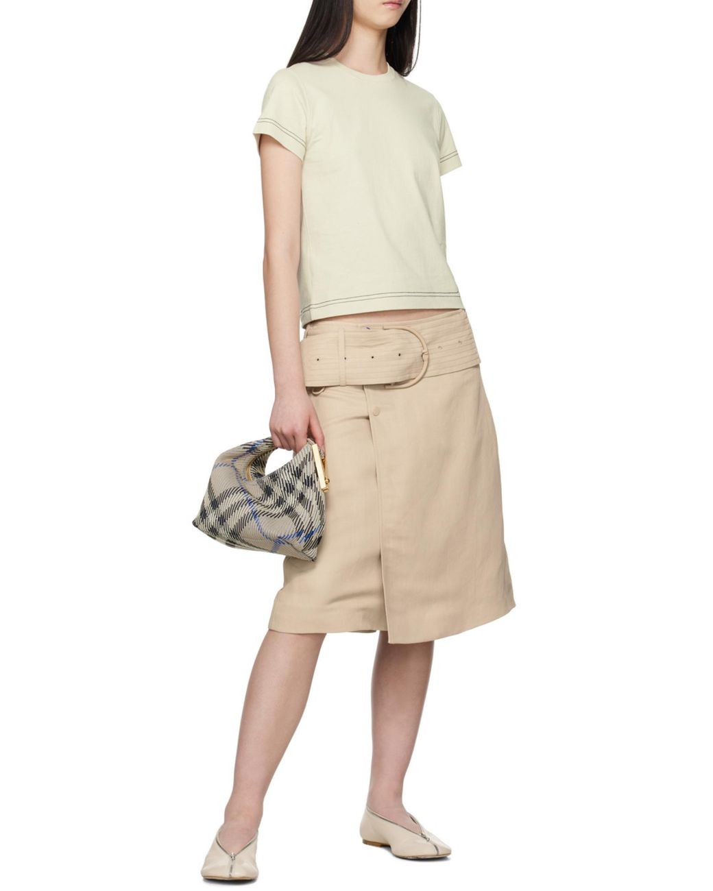 Burberry Metallic Mini Peg Checked Top Handle Bag