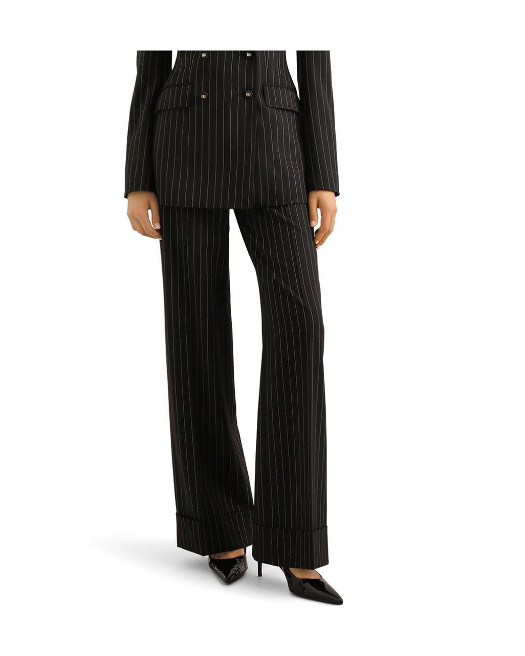 Dolce & Gabbana Black Stretch-Wool Pinstripe Trousers