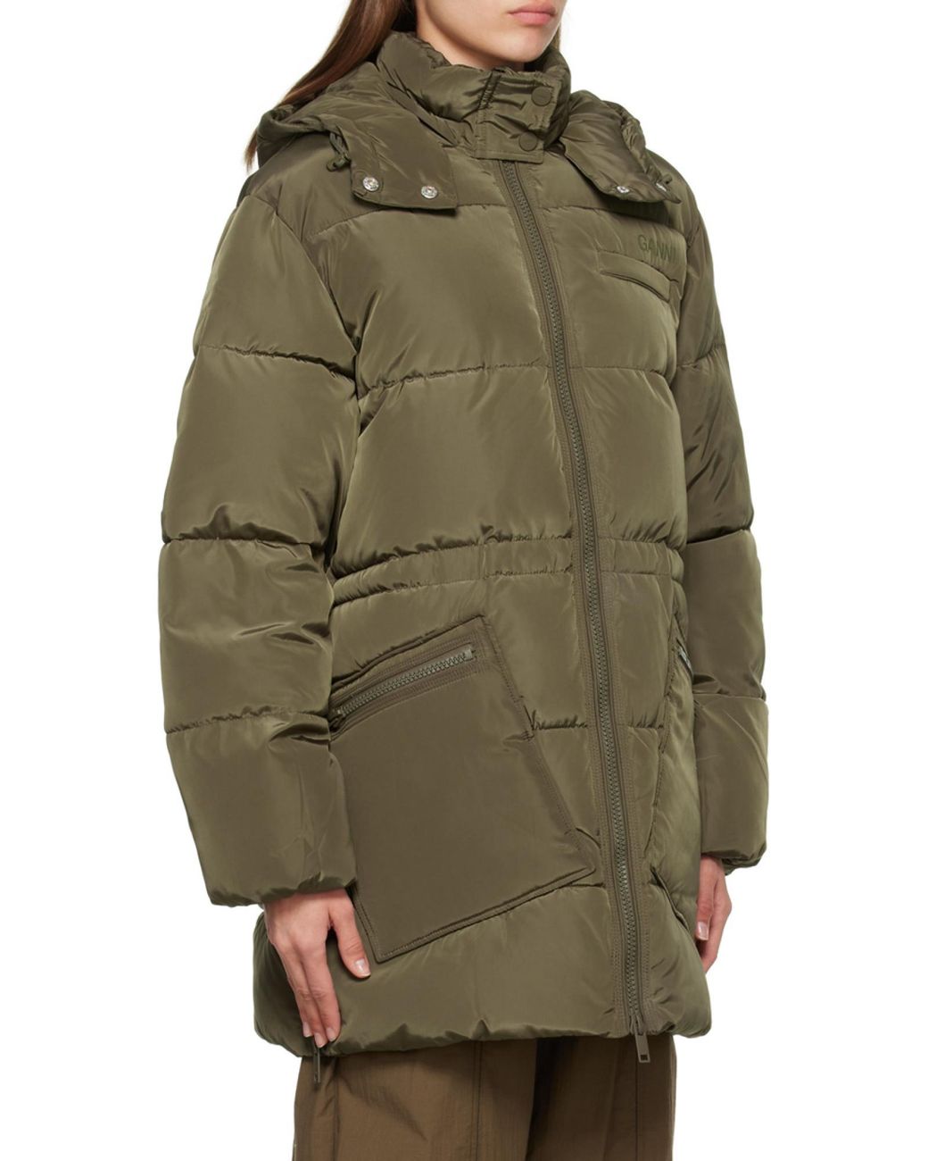 Ganni Green Oversized Tech Puffer Midi Jacket