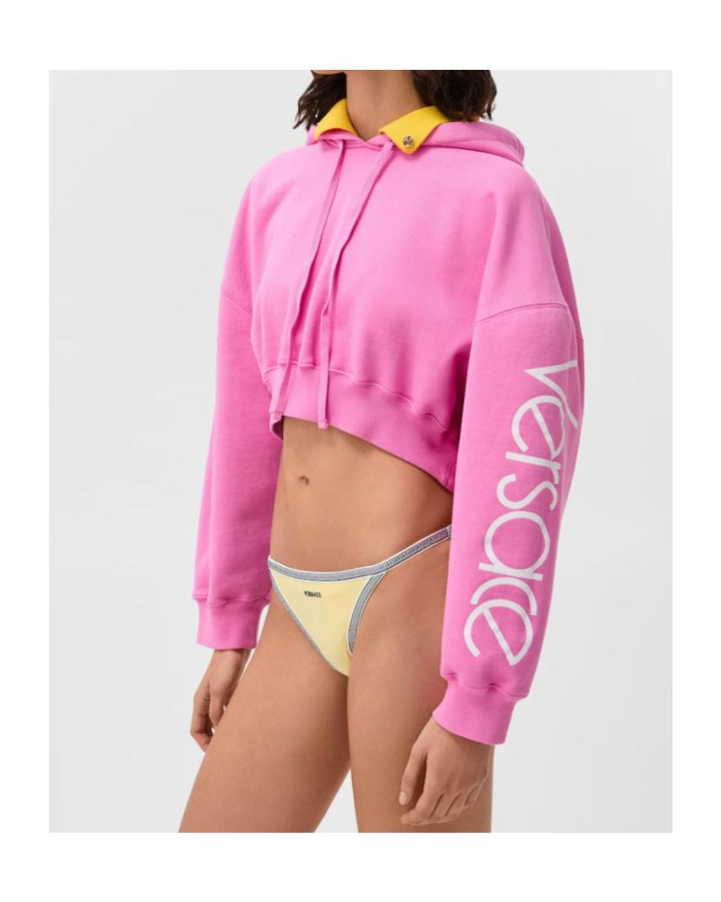 Versace Pink Cotton Crop Hoodie