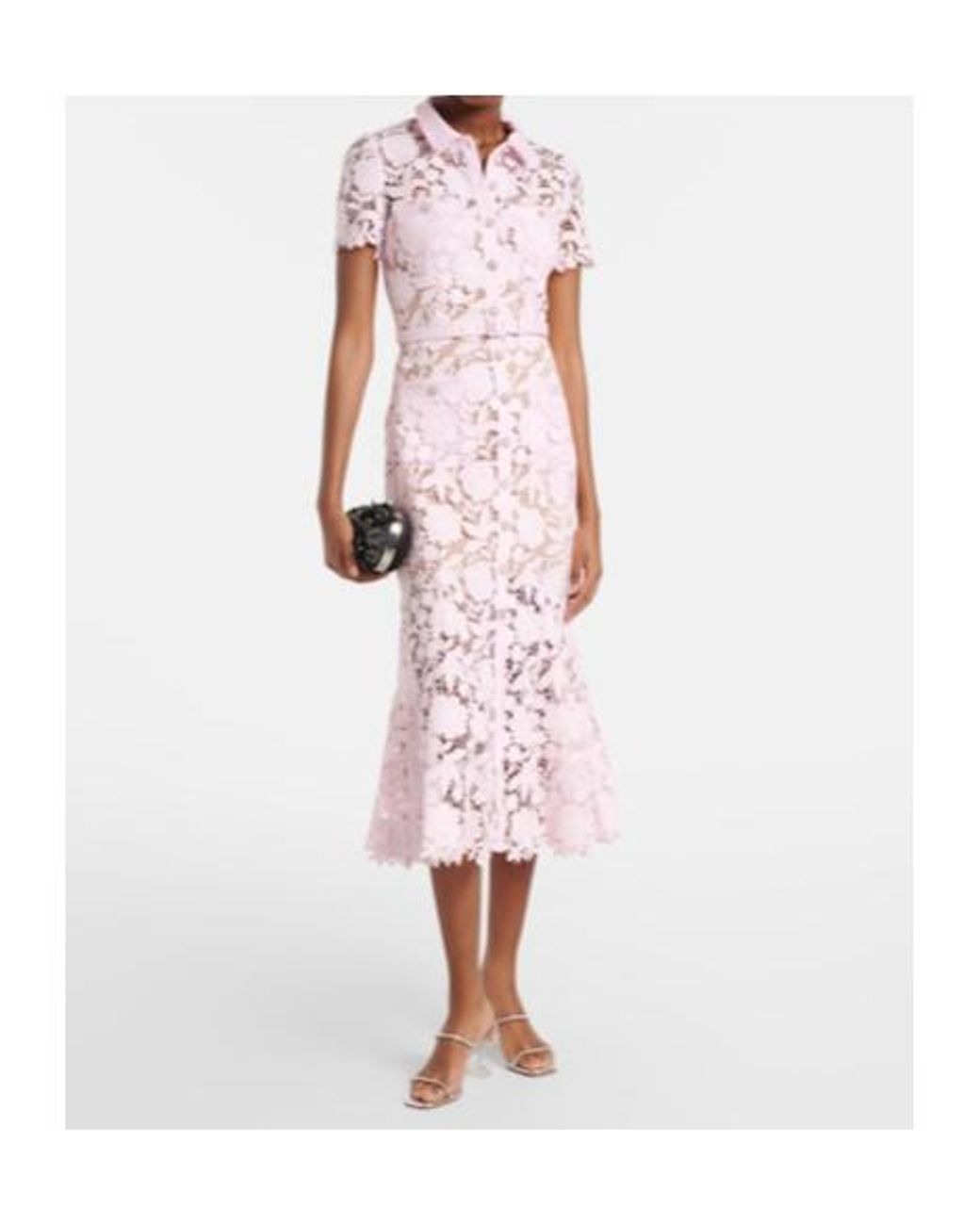 Self-Portrait Pink Belted Lace Shirt Dress