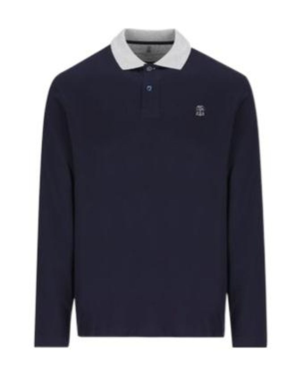Brunello Cucinelli Blue Logo Embroidered Long-Sleeved Polo Shirt for men