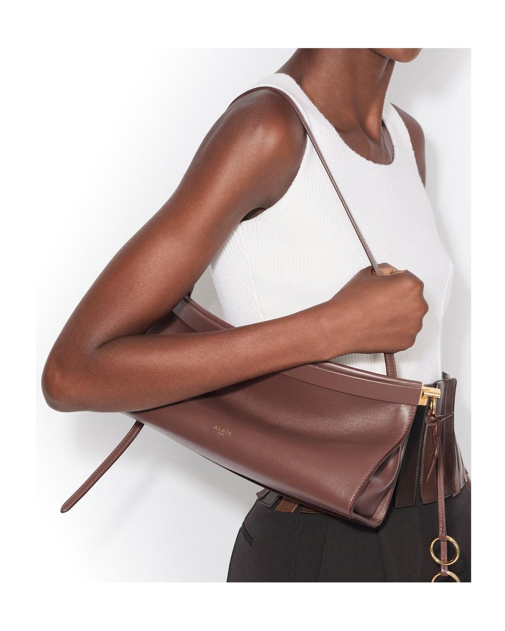 Alaïa Brown Alaïa Le Click East West Medium Shoulder Bag