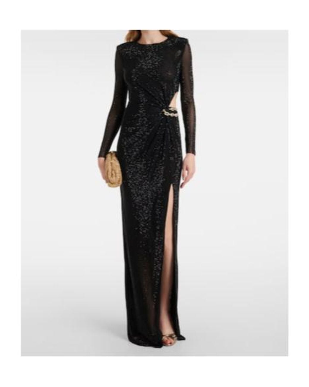 Self-Portrait Black Rhinestone-Embellished Mesh Maxi Dress