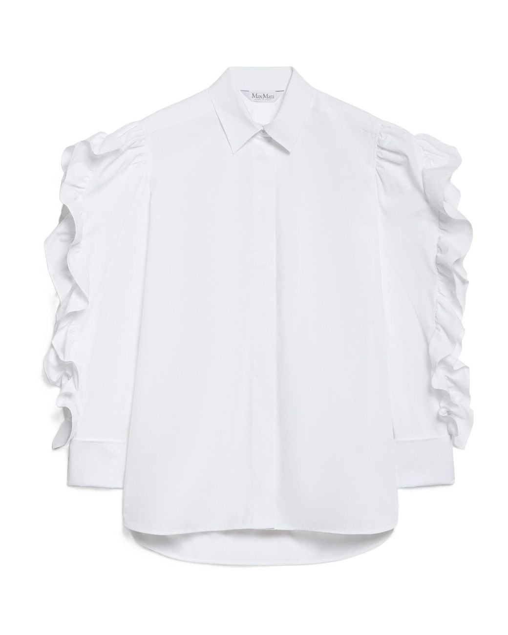 Max Mara White Pleiadi Buttoned Ruffle-Sleeved Shirt