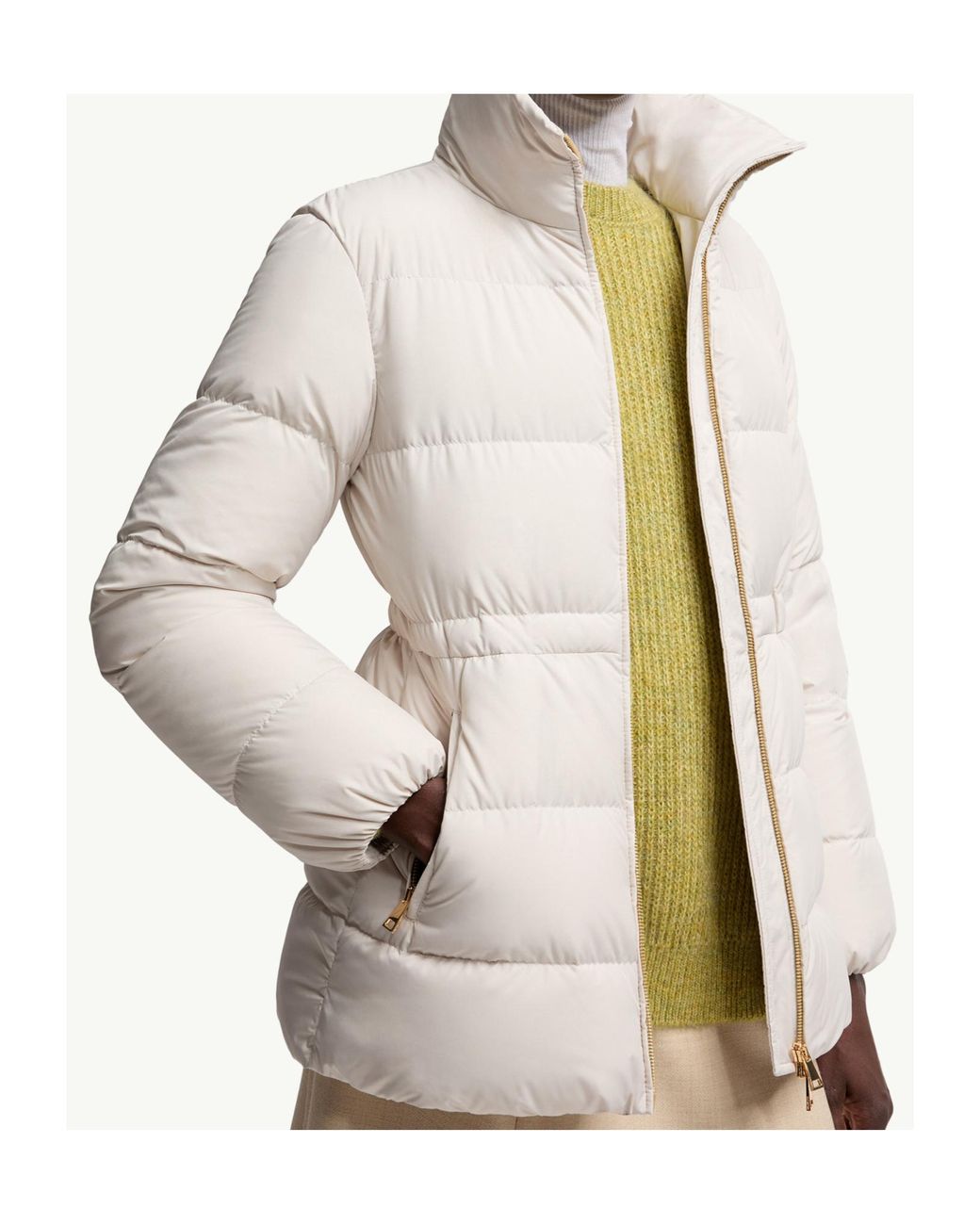 Moncler White Brossette Zip-Up Puffer Jacket