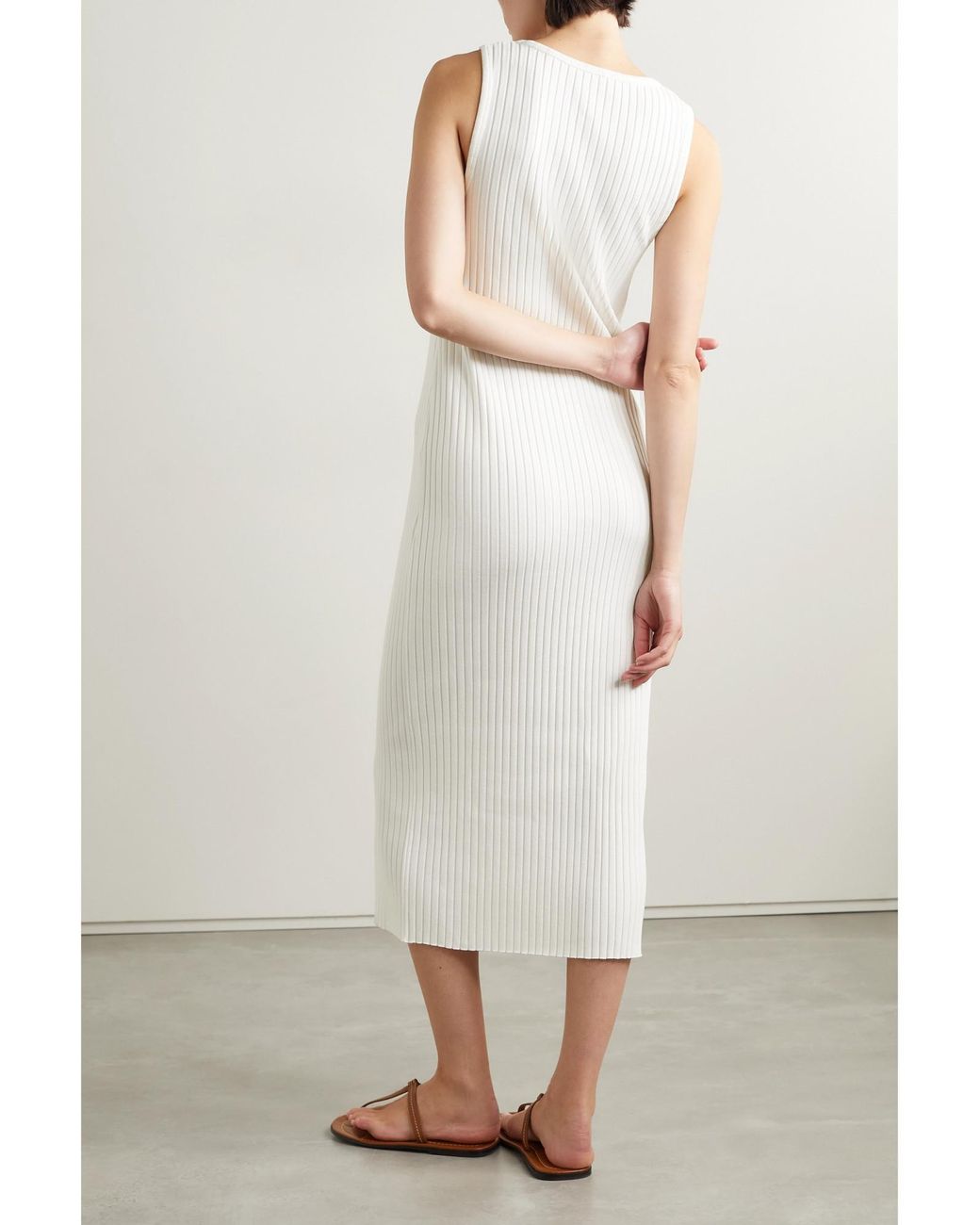 Vince White Ribbed-Knit Midi Dress