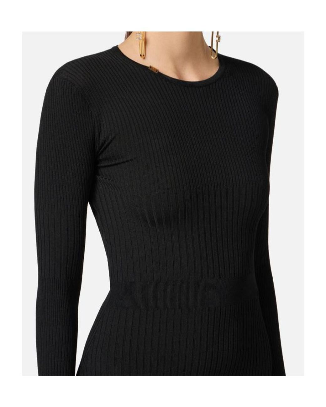Elisabetta Franchi Black Ribbed-Knit Midi Dress