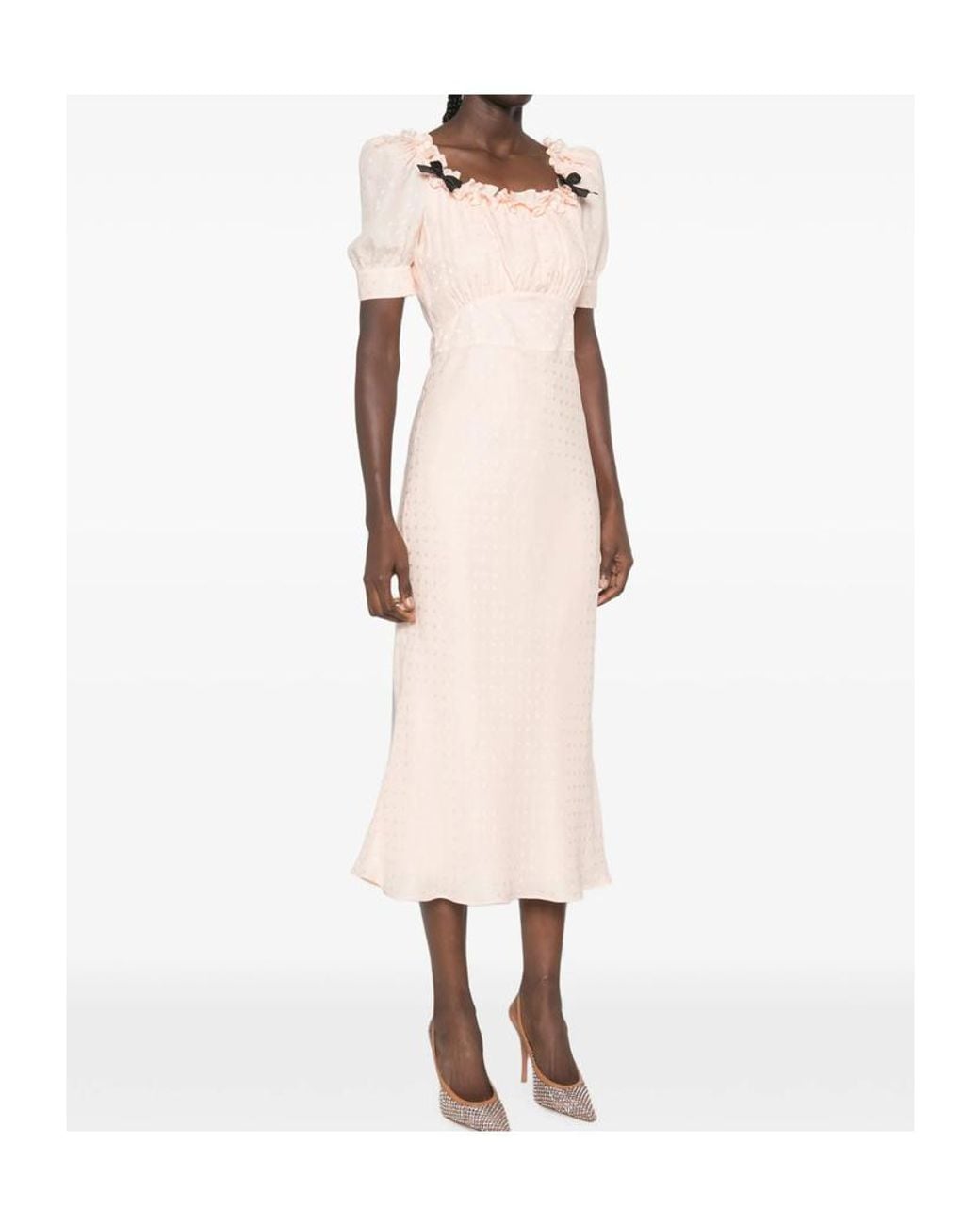 Alessandra Rich Pink Ruffled Silk-Jacquard Midi Dress