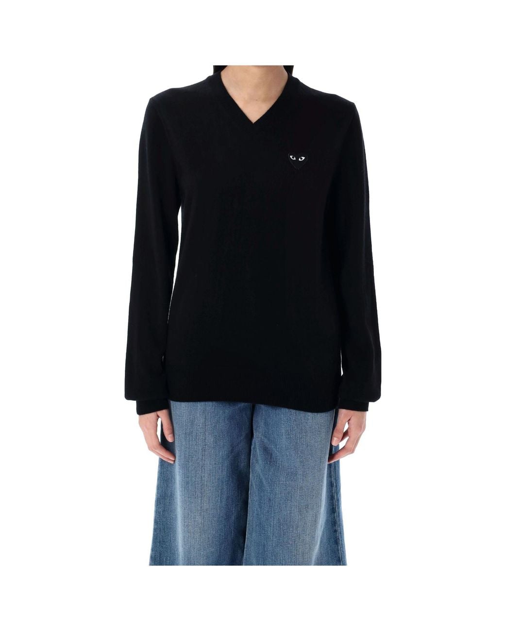 COMME DES GARÇONS PLAY Black Comme Des Garçons Play Heart Patch V-Neck Jumper for men