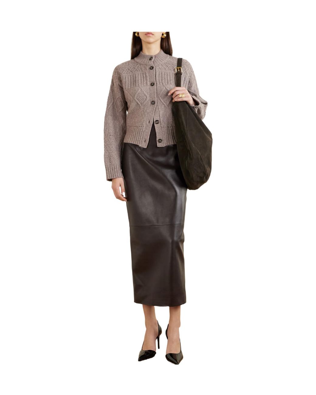 Altuzarra Brown Cropped Cable-Knit Wool-Blend Cardigan