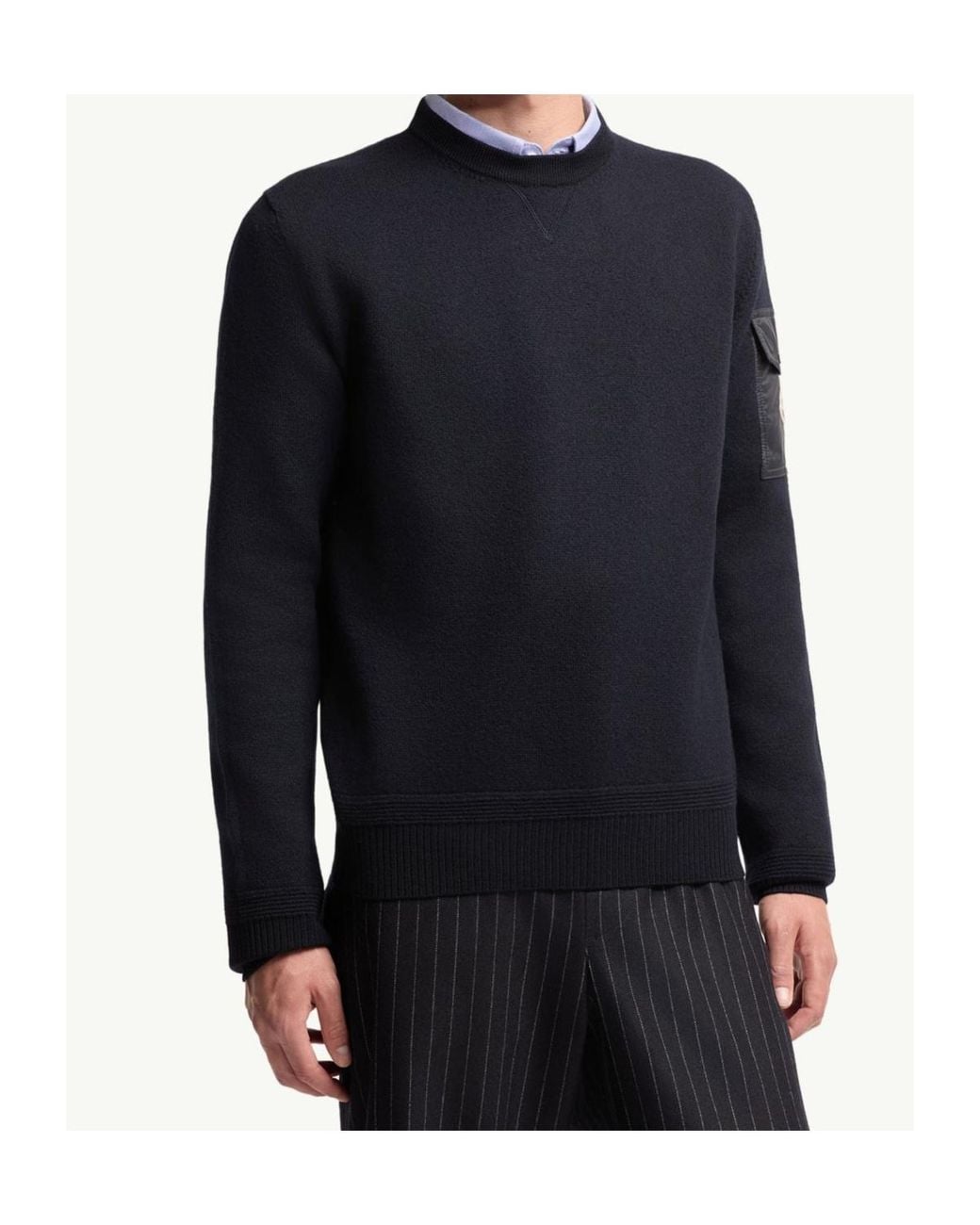 Moncler Blue Logo Patch Crewneck Jumper for men