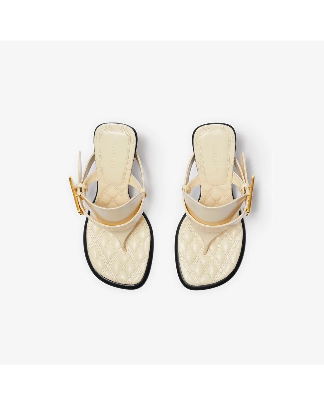 Burberry White Bay Equestrian Knight Thong Strap Sandals