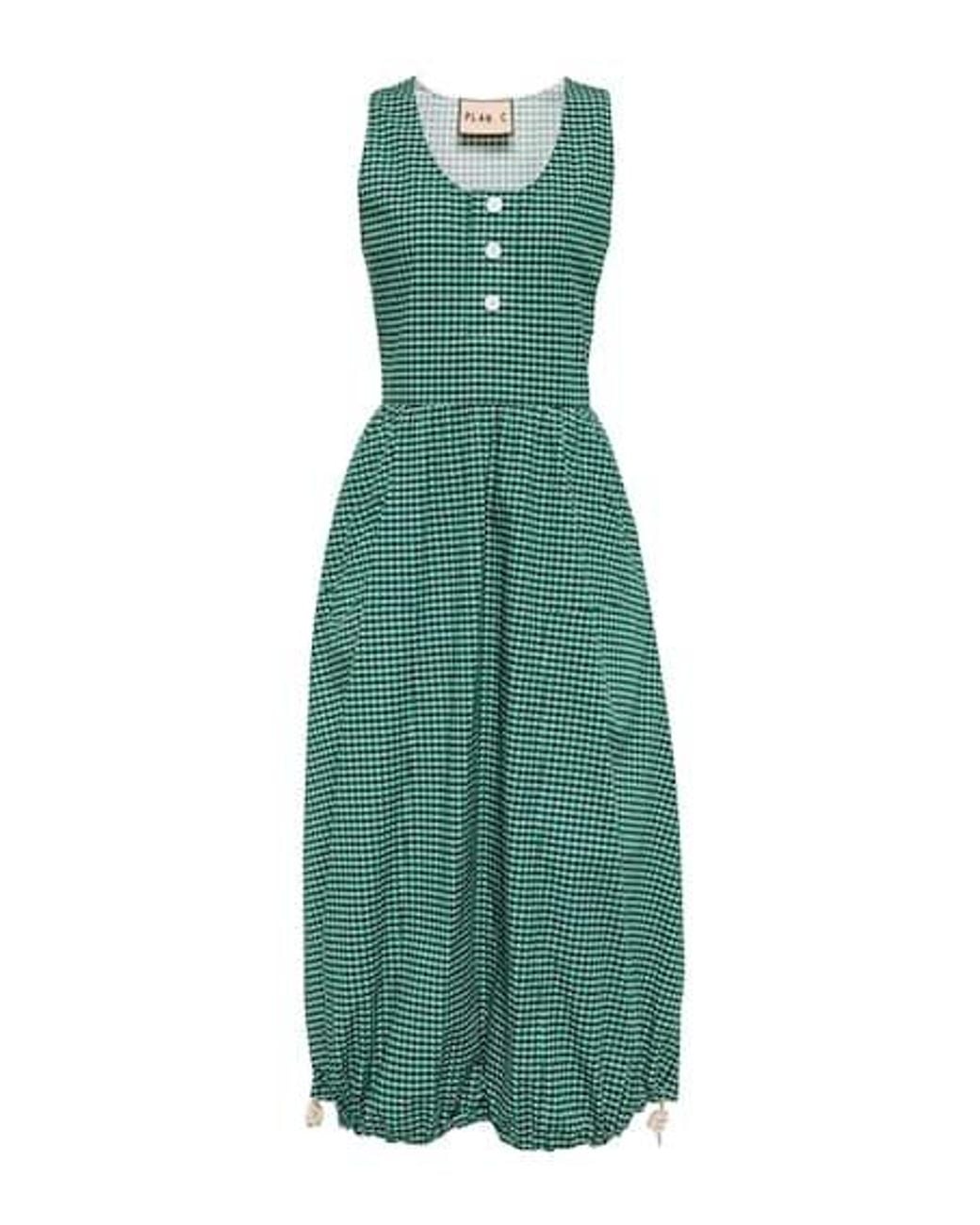 Plan C Green Checked Cotton Dress